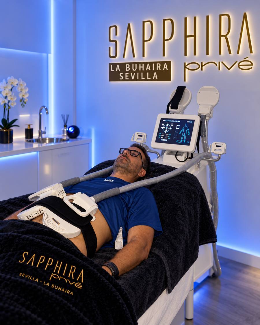 Sesión de Velux Pro Sapphira con aplicadores en el abdomen